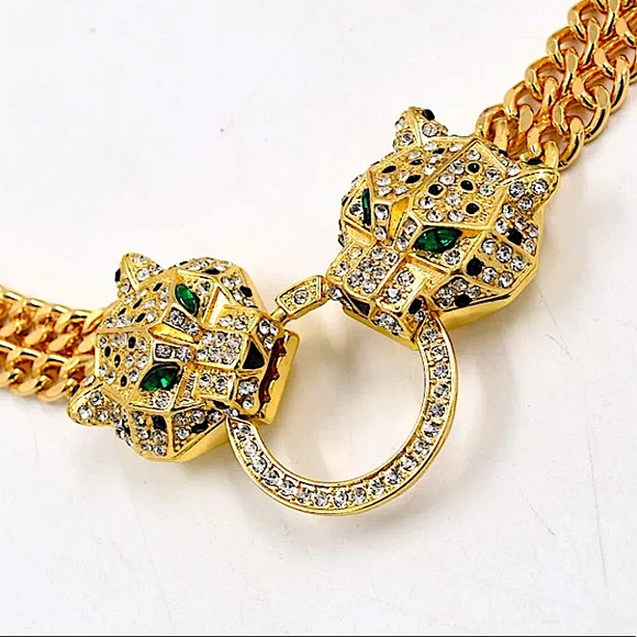 Gold Leopard Double Headed Exaggerated Statement Choker - Picture 6 of 15